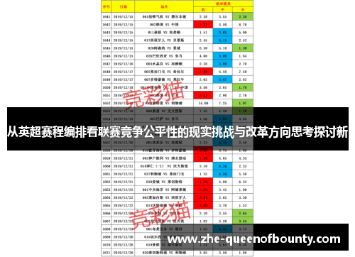 从英超赛程编排看联赛竞争公平性的现实挑战与改革方向思考探讨新 从英超赛程编排看联赛竞争公平性的现实挑战与改革方向思考探讨新