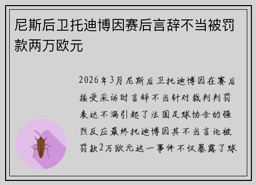 尼斯后卫托迪博因赛后言辞不当被罚款两万欧元